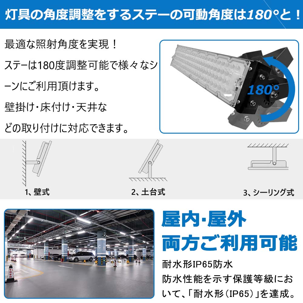 LED投光器 300W 3000W相当 LED高天井用照明器具 超高輝度48000lm