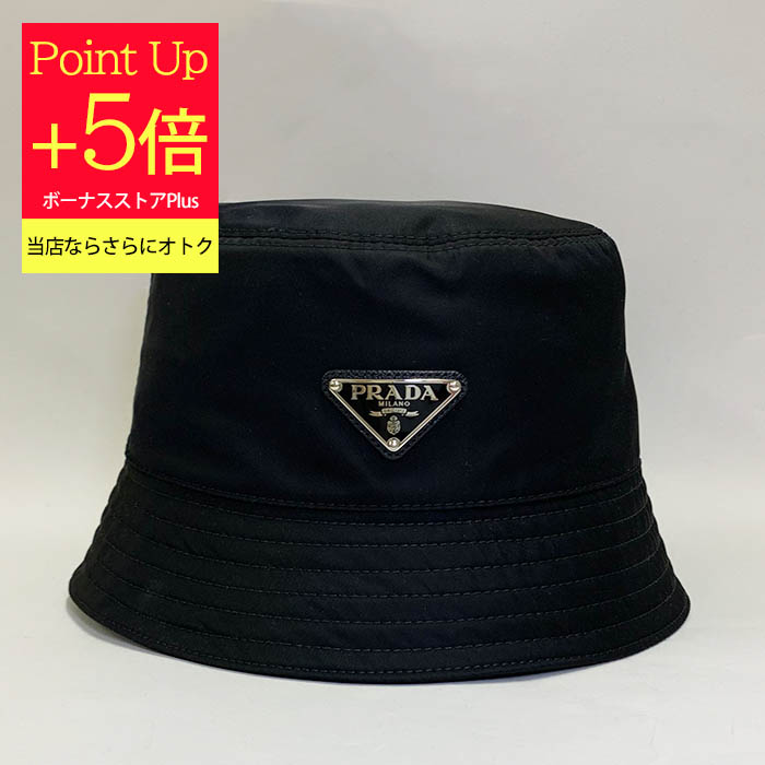 【美品】PRADA バケットハット Mサイズ ブラック PRADA（プラダ） Re-Nylon バケットハット Mサイズ レディース
