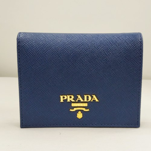 極美品✨プラダ サフィアーノ 1MV204 レザー コンパクトウォレット ブルー PRADA プラダ 財布 レディース ブランド 二つ折り財布 サフィアーノ