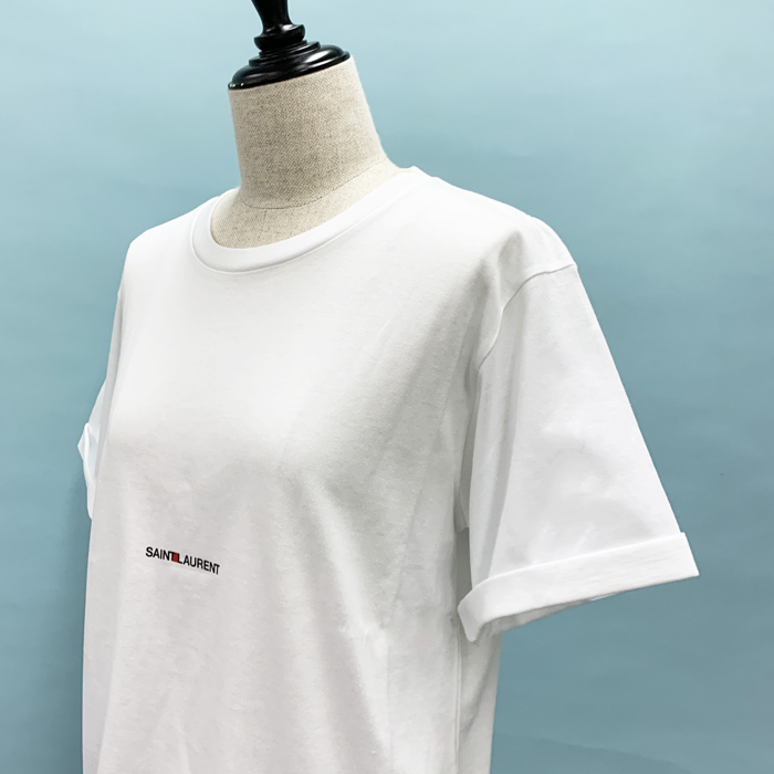 サンローラン ロゴ シンプル 半袖 Tシャツ コットンジャージ レディース ホワイト ブラック 460876YB2DQ SAINT LAURENT Yves Saint Laurent サンローラン ロゴ シンプル 半袖 Tシャツ