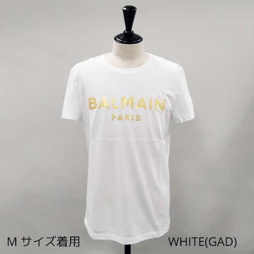BALMAIN（バルマン） Tシャツ ゴールド ロゴプリント コットン 半袖 