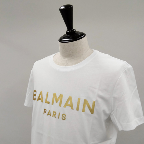 BALMAIN バルマン Tシャツ ゴールド ロゴプリント コットン 半袖