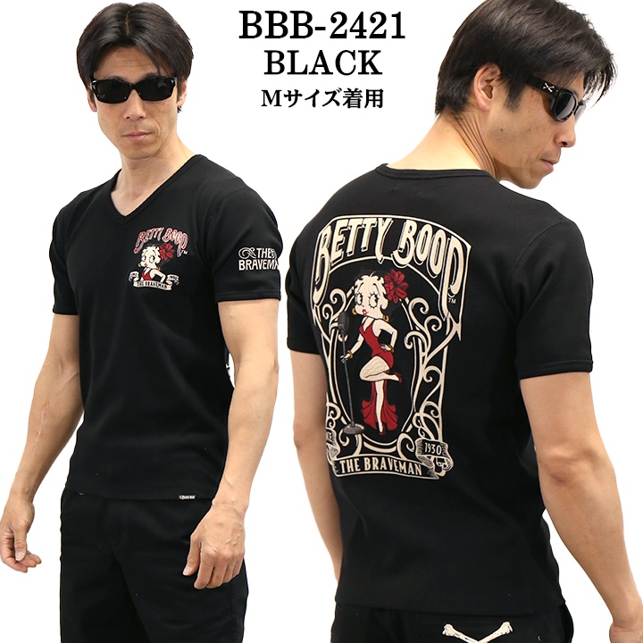 THE BRAVEMAN×BETTY BOOP ブレイブマン ベティーブープ コラボ テレコ Vネック 半袖Tシャツ bbb-2421 BETTY BOOP（ベティ ブープ） THE BRAVEMAN×BETTY BOOP ブレイブマン