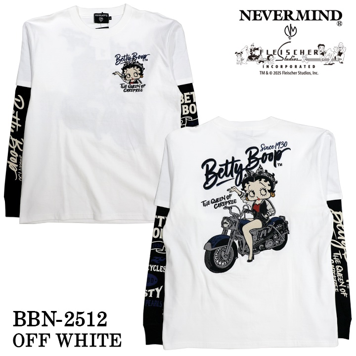 BETTY BOOP NEVERMIND TEE L/S T-SHIRT FAKE SLEEVE ベティーブープ ネバーマインド 天竺 フェイク袖 ロンTEE 長袖 Tシャツ bbn-2512 BETTY BOOP NEVERMIND TEE L/S T-SHIRT FAKE SLEEVE ベティーブープ