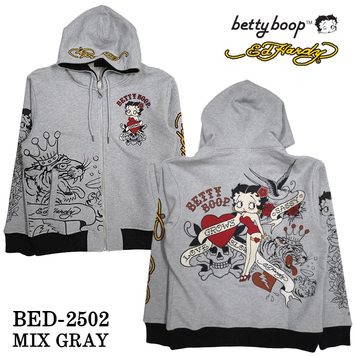 Ed Hardy×BETTY BOOP エドハーディー ベディ コラボ 裏毛 刺繍 フルZIP