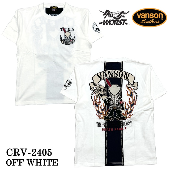 VANSON×CROWS×WORST バンソン クローズ ワースト 武装戦線 コラボ Tee 天竺 半袖Tシャツ デスラビット crv-2405｜bicks-market｜07