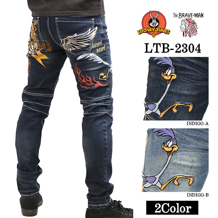 THE BRAVEMAN×LOONEY TUNES ルーニーチューンズ コラボ ストレッチデニム バイカーパンツ ltb-2304｜bicks-market