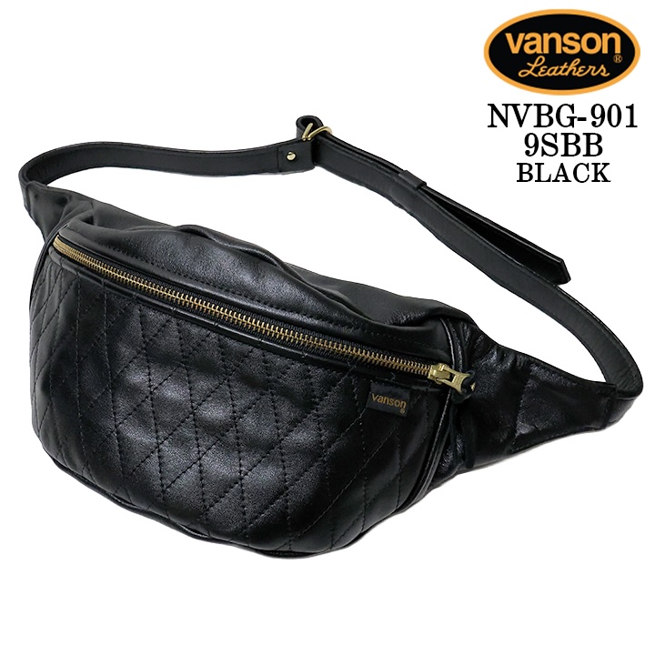 Vanson レザー ボディバッグ 黒 VANSON LEATHERS FANNY PACK バンソン レザー ファニーパック キルト