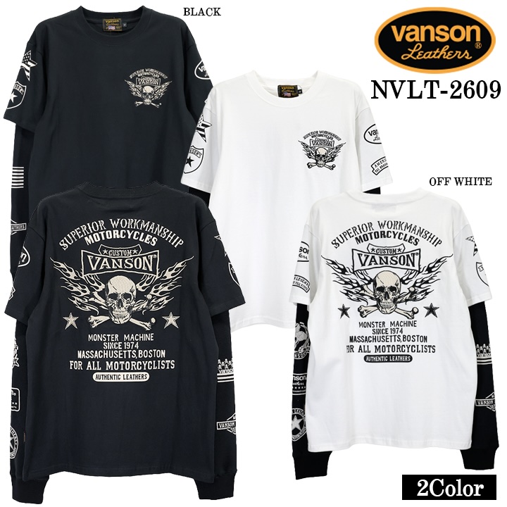 VANSON TEE FAKE SLEEVE L/S T-SHIRT バンソン 天竺 フェイク袖 ロンT