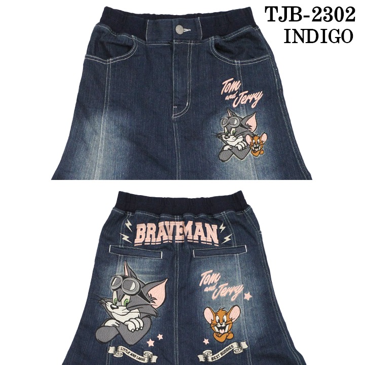 THE BRAVEMAN×TOM JERRY トムジェリ コラボ ストレッチ デニムスカート tjb 2302 :tjb 2302:BICKS Market