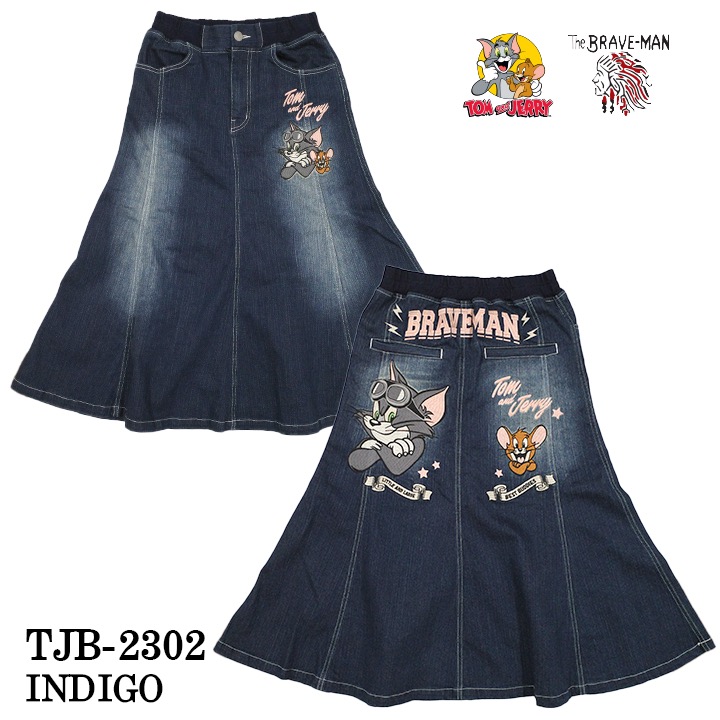 THE BRAVEMAN×TOM JERRY トムジェリ コラボ ストレッチ デニムスカート tjb 2302 :tjb 2302:BICKS Market