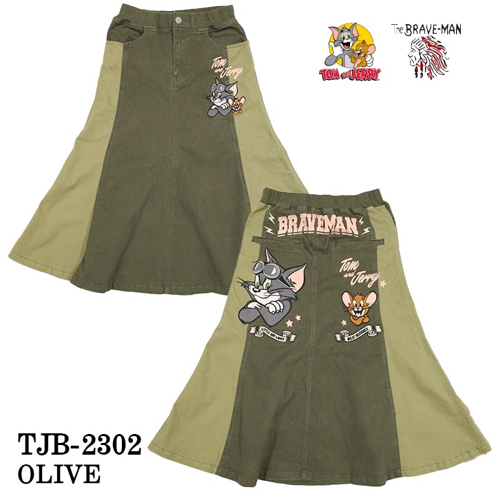 THE BRAVEMAN×TOM JERRY トムジェリ コラボ ストレッチ デニムスカート tjb 2302 :tjb 2302:BICKS Market