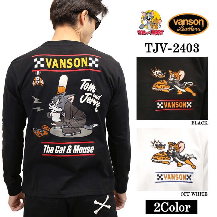 VANSON×TOM JERRY バンソン トムジェリ コラボ 天竺 長袖Tシャツ ロンTEE tjv 2403 :tjv 2403:BICKS Market