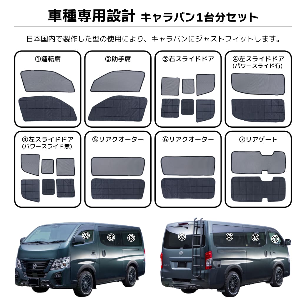 2WAY ウィンドウブラインドネット キャラバン プレミアムGX系 1台分