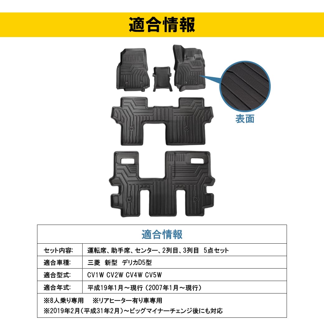 デリカD5　フロアマット　新品未開封(写真掲載一時開封)　黒 新型 デリカ D5 前期 後期 3D フロアマット 1列目フロント用