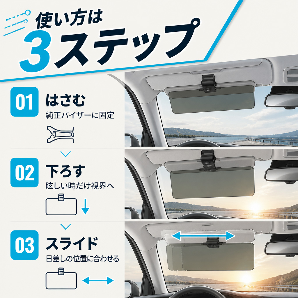サンバイザー 車 日本製 国産 偏光 uvカット ポラシールド3 特大 LL