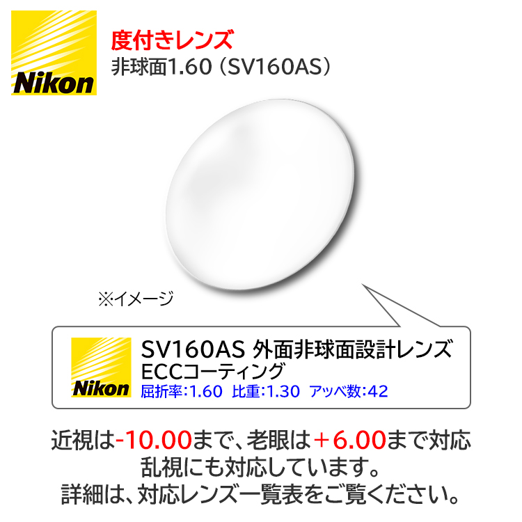 プラスチック 屈折率1.60 非球面 NIKON ニコン SV160AS 無色