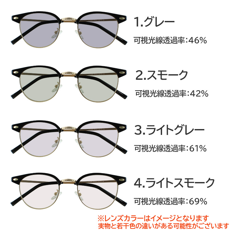 サングラス メンズ レディース UVカット 薄い色 サーモントブロー