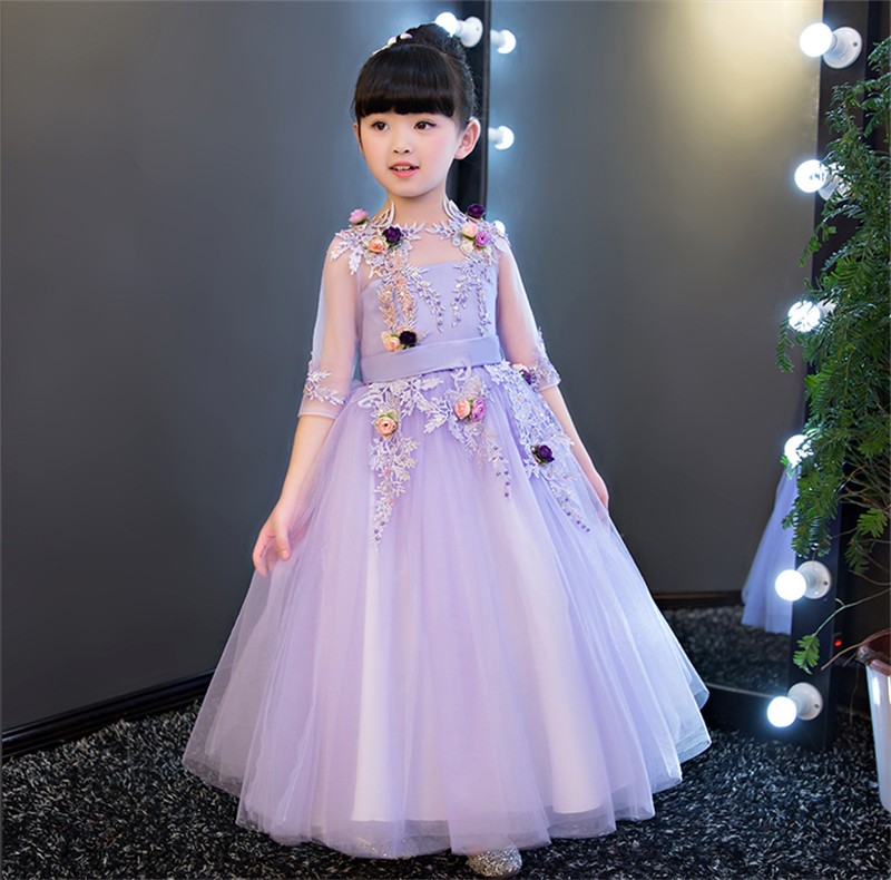 素敵なドレス 子供ドレス ピアノ発表会 ロングドレス 女の子 二次会 花嫁 ジュニア 結婚式 キッズ 子供服 フォーマル パープル  :RTLF185:BigchanceNet - 通販 - Yahoo!ショッピング