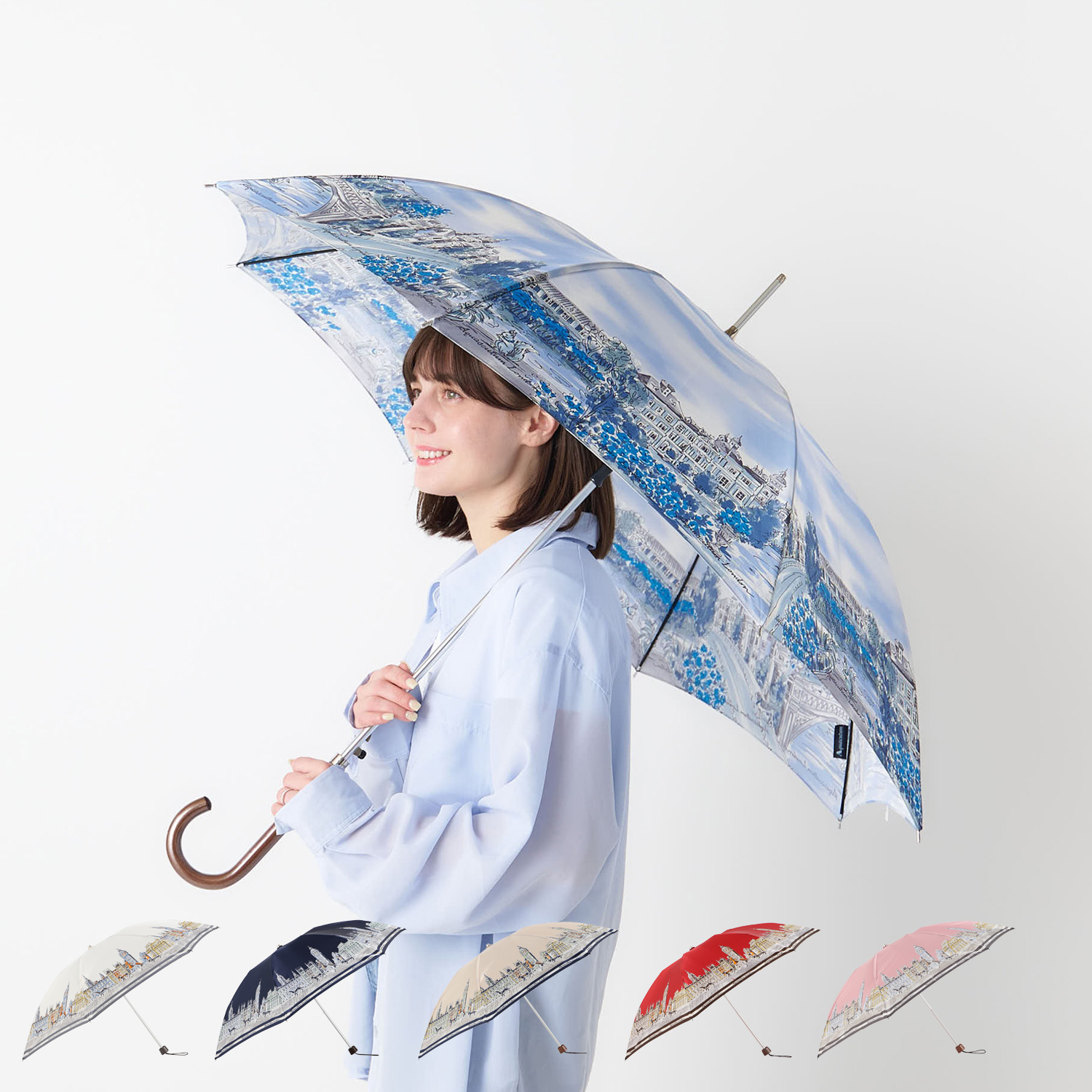 Aquascutum（アクアスキュータム） 長傘 雨傘 レディース 耐風 ボタン