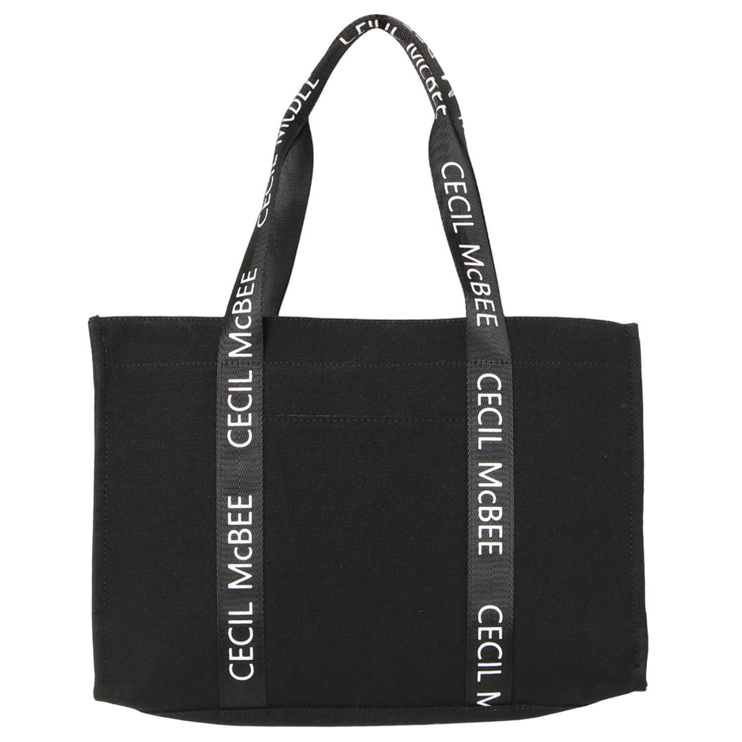 CECIL McBEE セシルマクビー トートバッグ レディース Lサイズ ファスナー付き ロゴタイプ TOTE BAG ブラック ホワイト 黒 白  CM121140