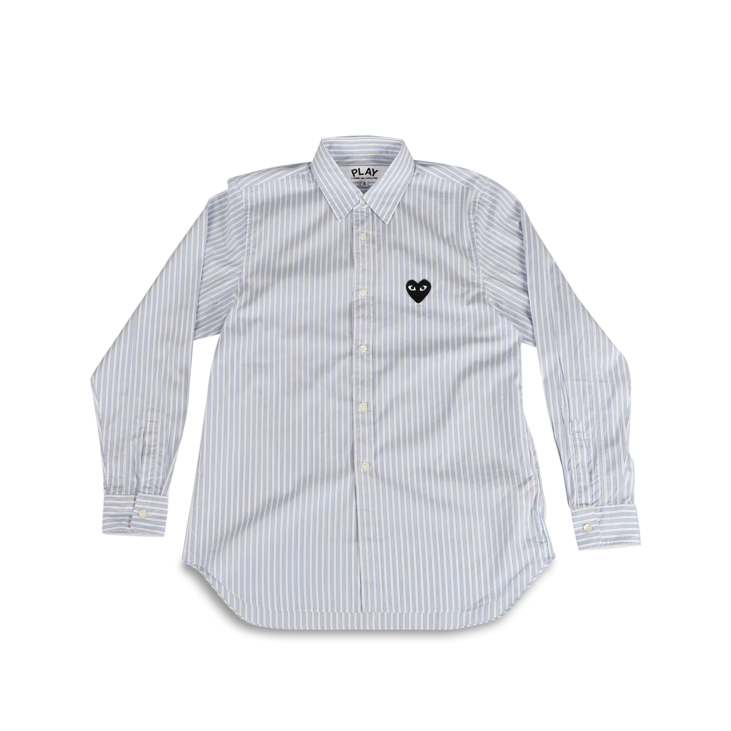 PLAY COMME des GARCONS プレイ コムデギャルソン シャツ 長袖 メンズ ストライプ ブラックハート ロゴ PLAY S  STRIPED SHIRT ブルー B020