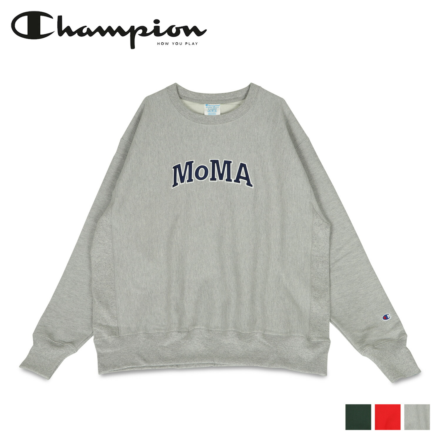 Champion MoMA チャンピオン モマ スウェット トレーナー クルーネック スウェットシャツ メンズ レディース CREWNECK  SWEATSHIRT グレー レッド グリーン