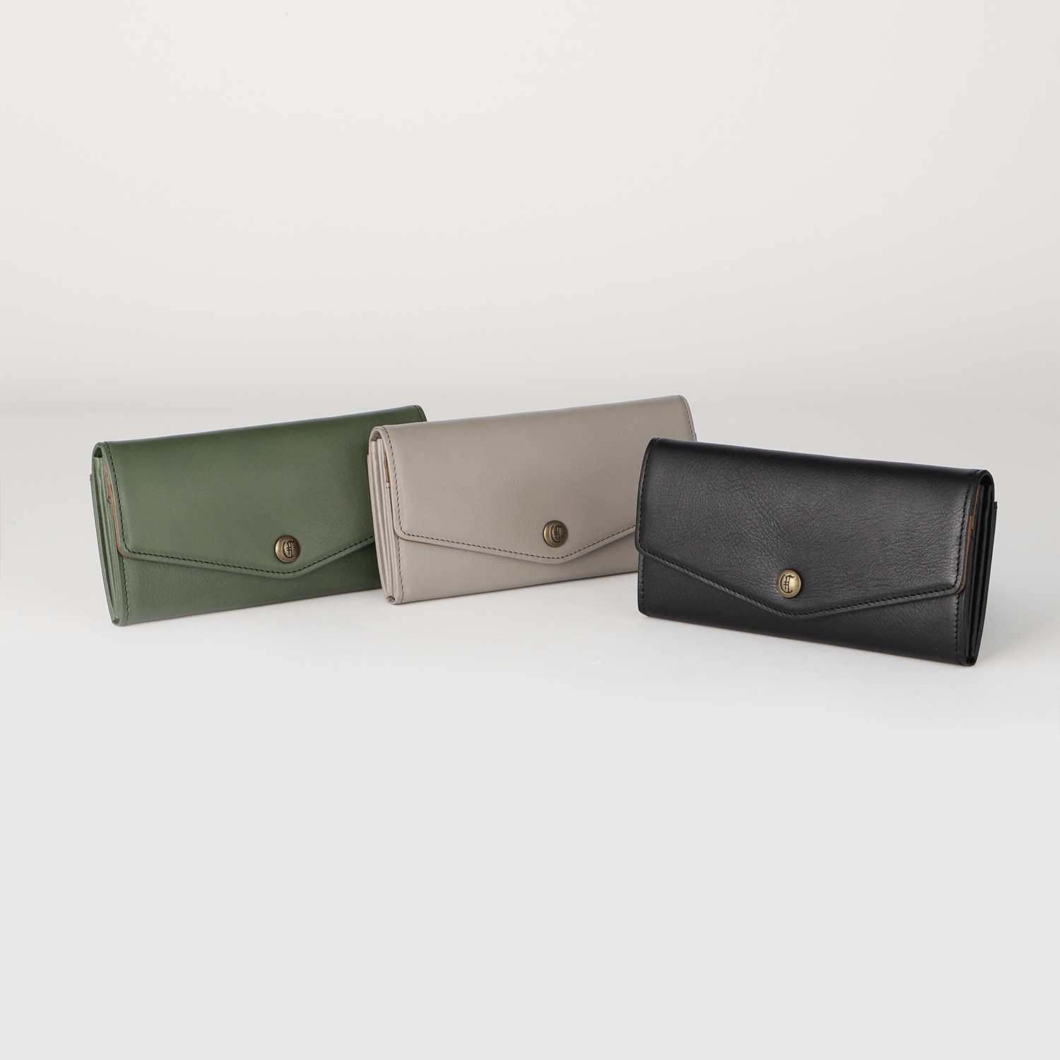 クレドラン CLEDRAN 財布 長財布 レディース 薄い コンパクト 本革 TRONC FLAP WALLET ブラック グレー グリーン 黒 CL3... ブラック系/グリーン系/グレー系