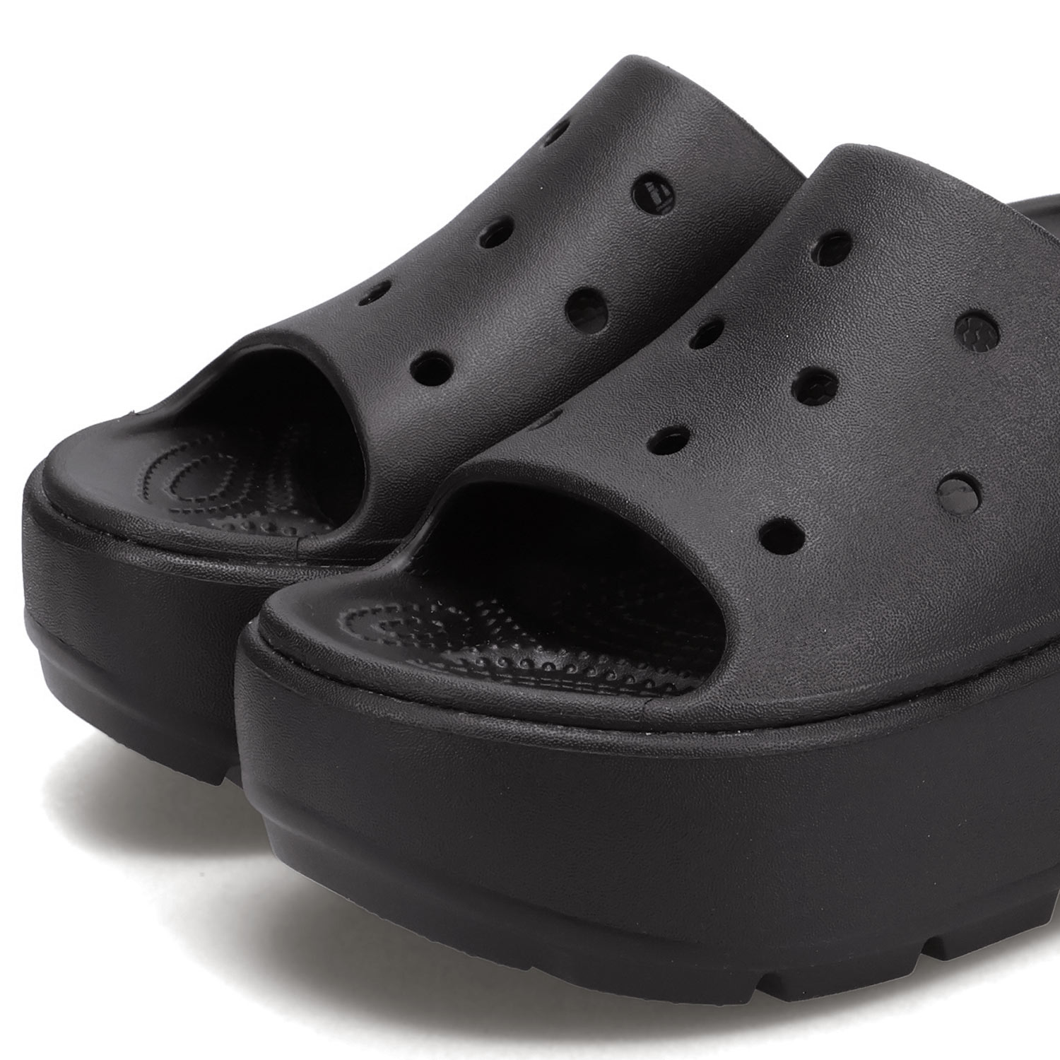 サンダル・ミュール CROCS Women Sandals 209346 STOMP SLIDE BLACK Black Crocs Stomp Slide Black Women's Size 8 Platform Slides