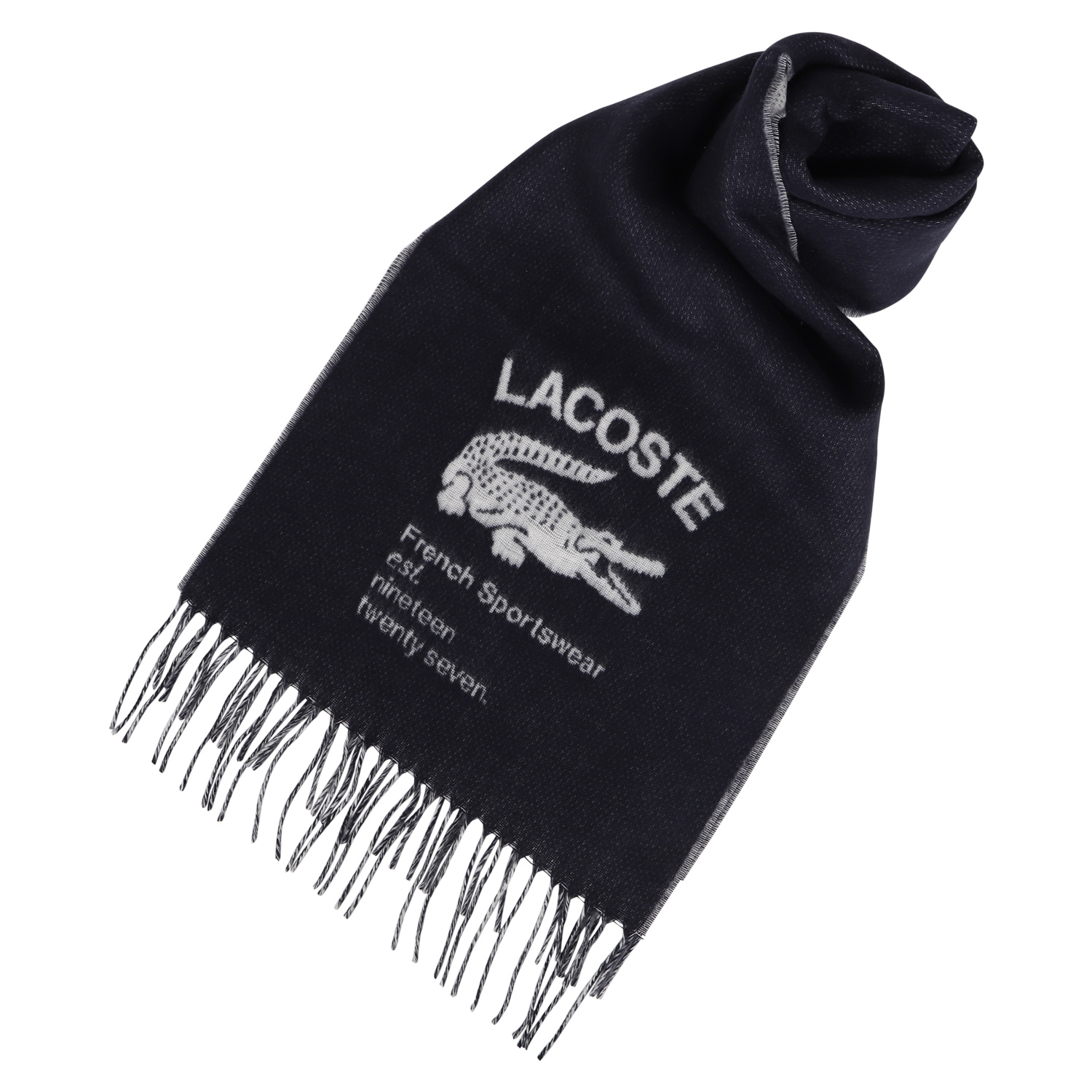 LACOSTE マフラー スカーフ ストール メンズ 1927 クロコダイル ブラック グレー ネイ...