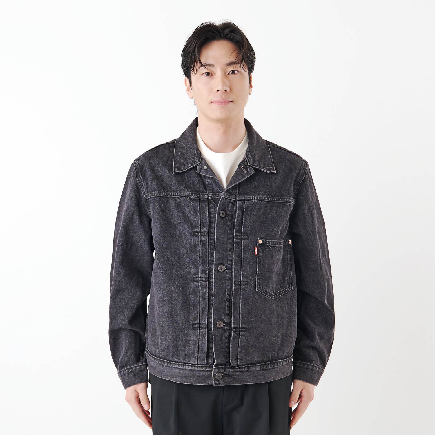 美品 LEVI’S ノーカラーGジャン 黒 L ユニセックス可 美品 LEVI'S ノーカラーGジャン 黒 L ユニセックス可