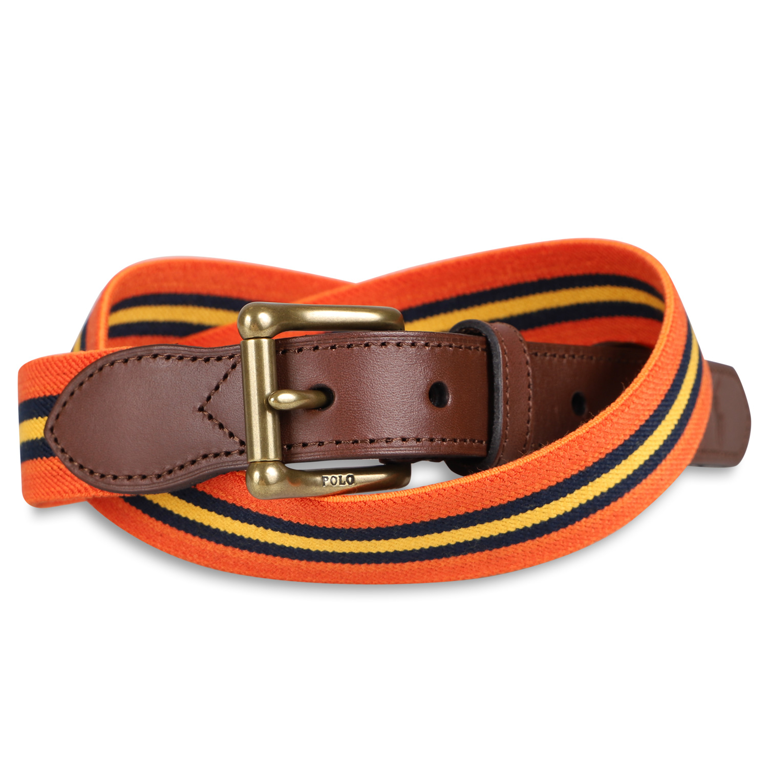 POLO RALPH LAUREN ポロ ラルフローレン ベルト レザーベルト メンズ 本革 LEATHER TRIM STRIPED BELT オレンジ