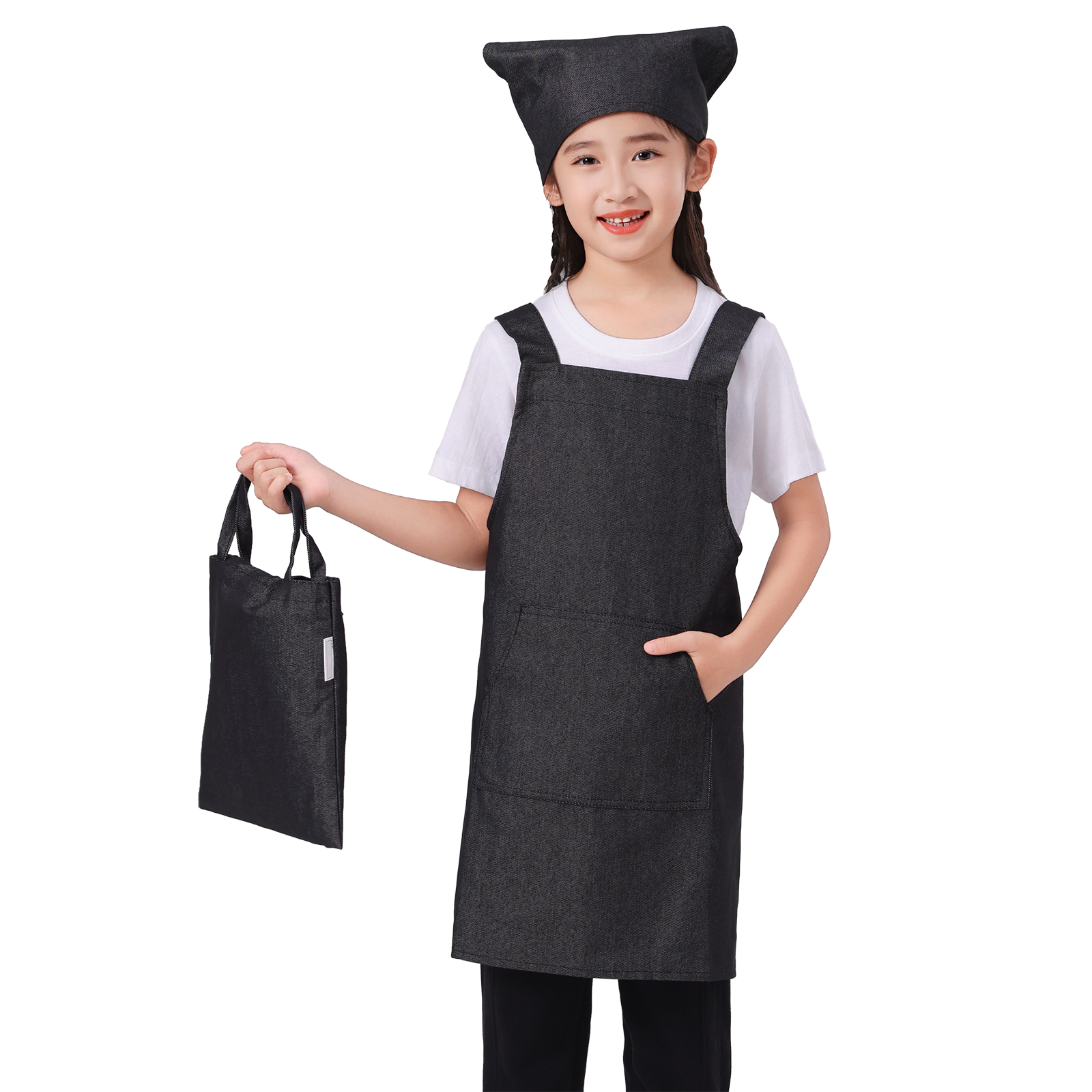 キッズ エプロン 3点セット 子供 三角巾 巾着バッグ 肩掛け 無地