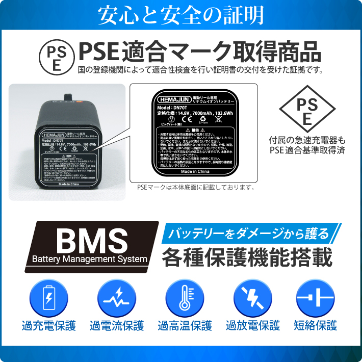 1年保証 公式 HEMAJUN 電動リール用バッテリー 14.8V 7000mAh DAIWA