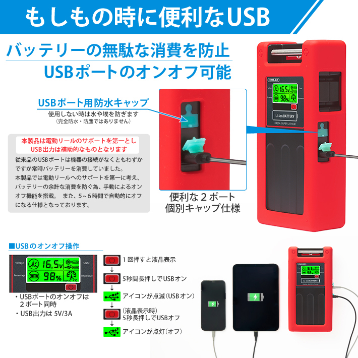 【1年保証】公式 HEMAJUN（ヘマジュン）電動リール用バッテリー DN-20A 16000mAh 16.8V 大容量 BMS 保護機能 監視 異常通知 アラーム 機能搭載の画像