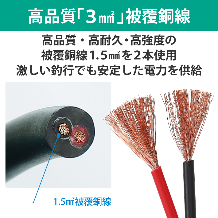 【公式】HEMAJUN (ヘマジュン) エックスパワープロBM BMバッテリー仕様 2m 2芯タイプ DAIWA・SHIMANO電動リールと互換性あり 電動リールバッテリー 219-04 関連画像3