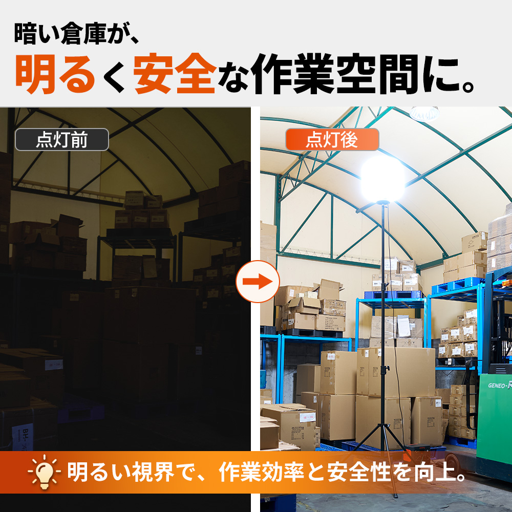 LED バルーンライト 投光器 320W 屋外 三脚 スタンド 3m 現場 夜間 