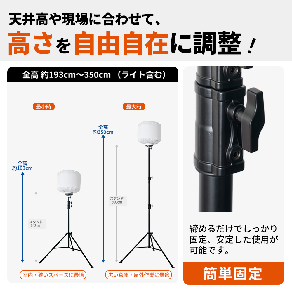 LED バルーンライト 投光器 320W 屋外 三脚 スタンド 3m 現場 夜間