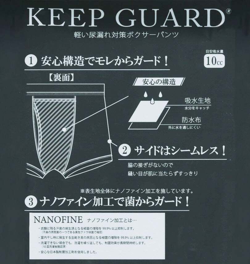 大きいサイズ メンズ KEEP GUARD ナノファイン100加工 軽失禁対策