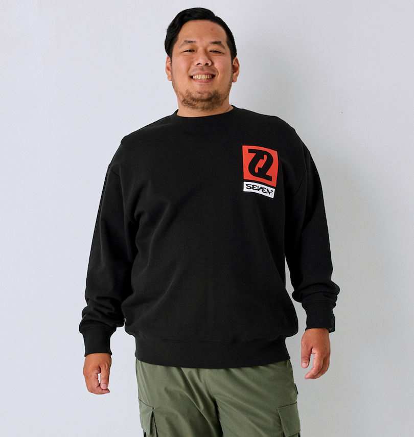 大きいサイズ メンズ SEVEN2 裏毛 クルー スウェット ブラック 1268-4301-2 3L 4L 5L 6L 8L SEVEN2（セブンツー） 大きいサイズ メンズ 裏毛 クルー スウェット