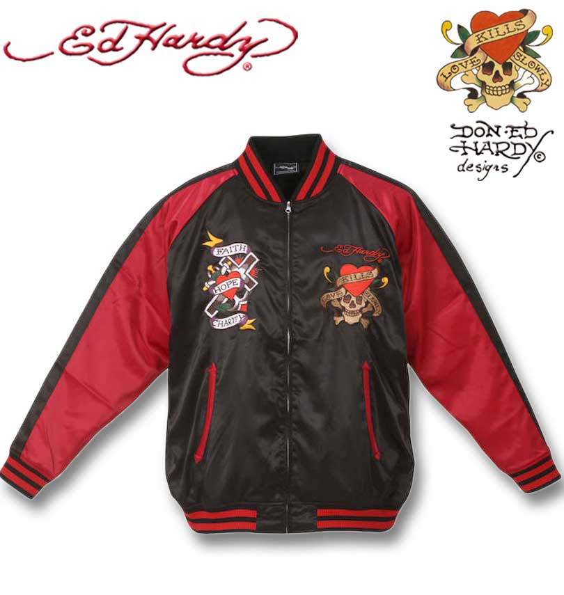 DON ED HARDY US 日本 スカジャン unisex 限定版satin Ed Hardy 大きいサイズ メンズ 刺繍 スカジャン 3L 4L 5L 6L