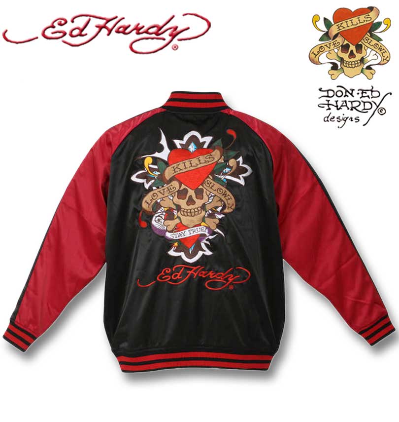 Ed Hardy スカジャン 赤/黒刺繍　リバーシブル Ed Hardy スカジャン 赤/黒刺繍 リバーシブル