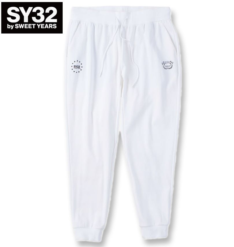 【SY32 SWEET YEARS】メンズ ストレッチパンツ M ホワイト 大きいサイズ メンズ SY32 by SWEET YEARS マルチロゴ スウェット
