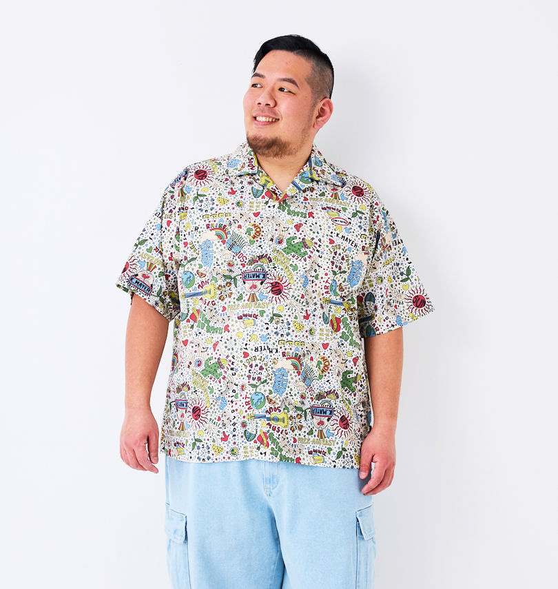 大きいサイズ メンズ KRIFF MAYER かるさらエアー総柄プリント 開襟 半袖 シャツ イエロー マップ柄 1277-5260-3 3L 4L 5L 6L 8L KRIFF MAYER（クリフメイヤー） 大きいサイズ メンズ かるさらエアー