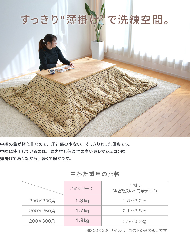 こたつ布団 掛布団 単品長方形 200×250cm RIGEL イエロー 省スペース