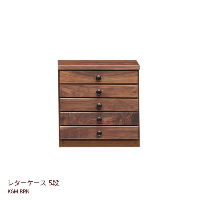 5段 レターケース 引き出し 書類棚 幅38.5cm 高さ38.5cm KGM-BRN ウォールナット材 書斎  天然木 ナチュラル ブラウン 送料無料