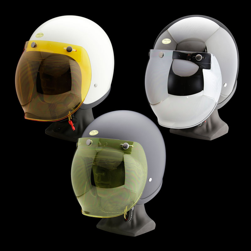 バブルシールド クリア 透明 UVカット 3点ホック留め式 ジェットヘルメット用 汎用シールド 3点止め