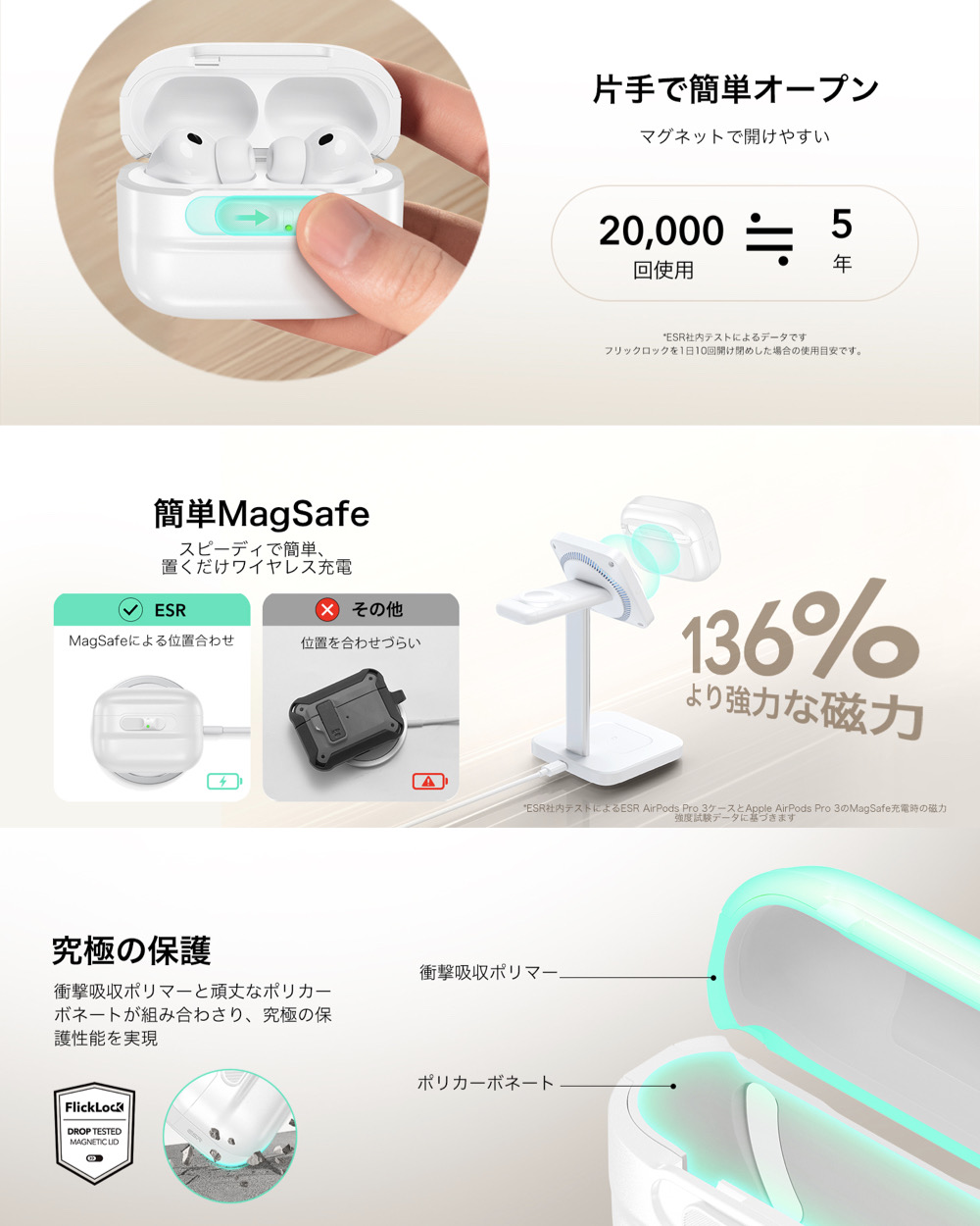 ESR AirPods 第4世代 Pro3/2 ケース カバー MagSafe対応 Pro 第3世代