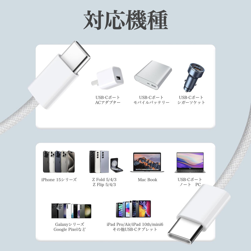 J USB Type-C ケーブル 1m グレー　急速充電　多機能　転送 USB Type Cケーブル 1M 3A 急速充電ケーブル データ転送 10mm