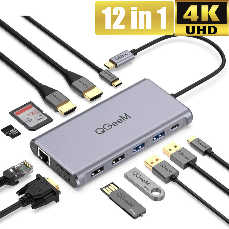 12in1ハブ】USB Type-C ハブ HDMI 4K VGA USB3.0 PD対応 SDカード